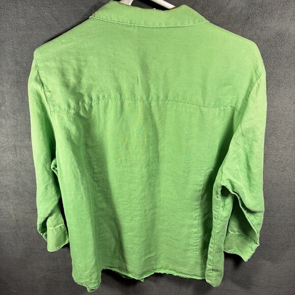 L L bean women linen top XL button coastal beachy vacation tropical spring - Picture 5 of 6